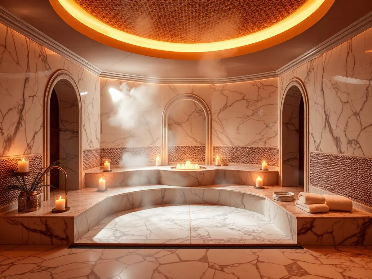 Hammam spa en marbre dans un établissement de luxe